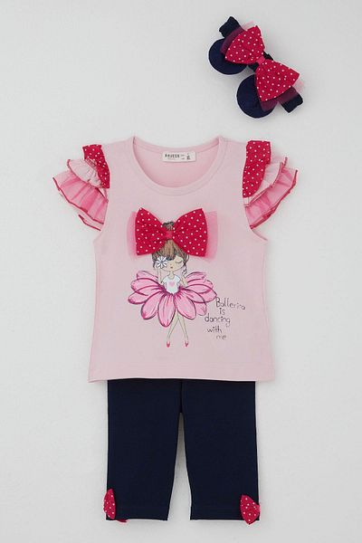 Breeze Baby Girl Tights Set Ballerina Printed Bandana 6 Months-2 Years, Powder