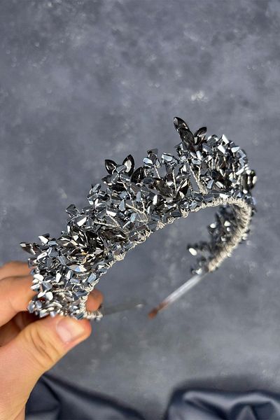 Hayalperest boncuk Anthracite Gray Nature Beaded Bridal Henna Crown Bridal Hair Accessory