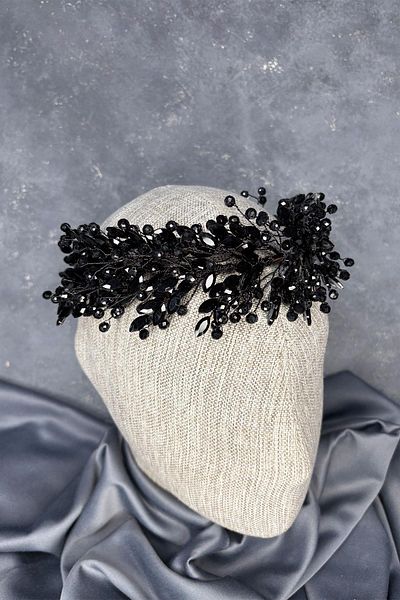 Hayalperest boncuk Black Elisa Beaded Bridal Henna Crown Hair and Turban Accessory