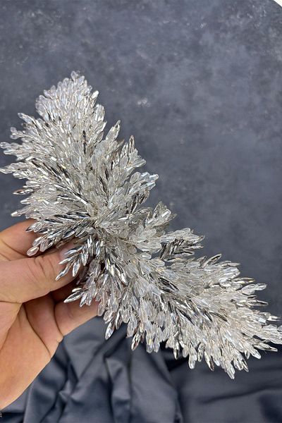 Hayalperest boncuk Transparent silver eva dense bead embroidered bridal henna crown