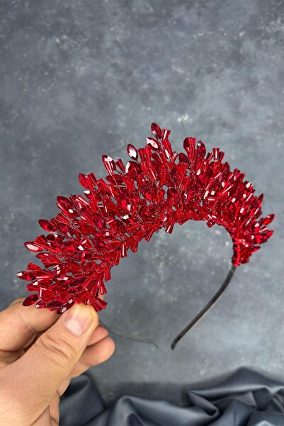 Hayalperest boncuk Red Maria Intensely Embroidered Crystal Bridal Henna Crown Hair Accessory