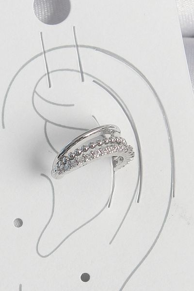 SeyCey.co Brass Silver Color Zircon Stone 3 Row Women's Cartilage Earrings