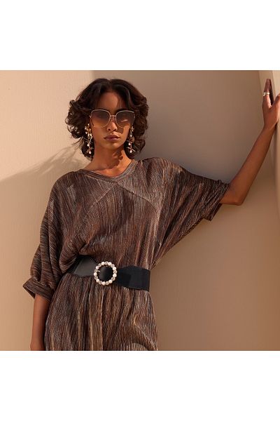FAV Textured Lurex Top with V-neck and Extended Sleeves