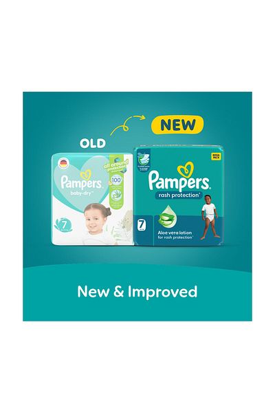 Pampers Rash Protection Taped Diapers, Size 7, 17+kg, 56 Count
