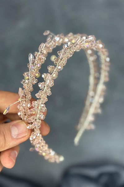Hayalperest boncuk Powder Sare Model Double Row Bridal Henna Crown Hair Accessory