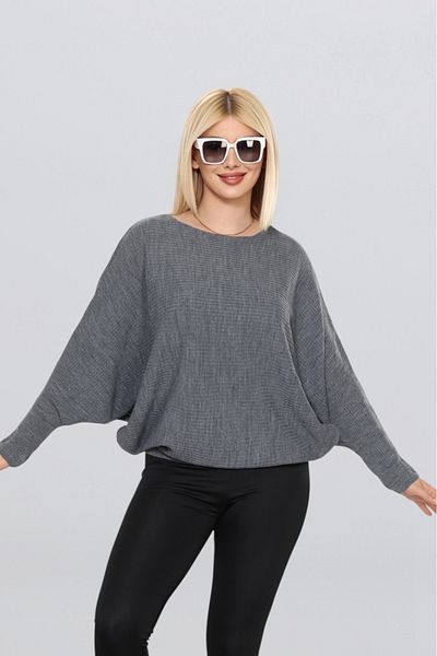 LocaMz Boat Neck Bat Sleeve Thessaloniki Knit Soft Textured Loose Blouse