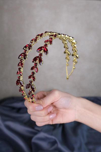 Hayalperest boncuk Burgundy Gold Background Alpha Shuttle Glass Crystal Stone Bridal Henna Crown