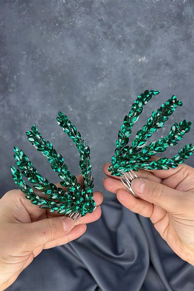 Hayalperest boncuk Emerald Green Double Sided Comb Bouffant Bridal Hair Accessory