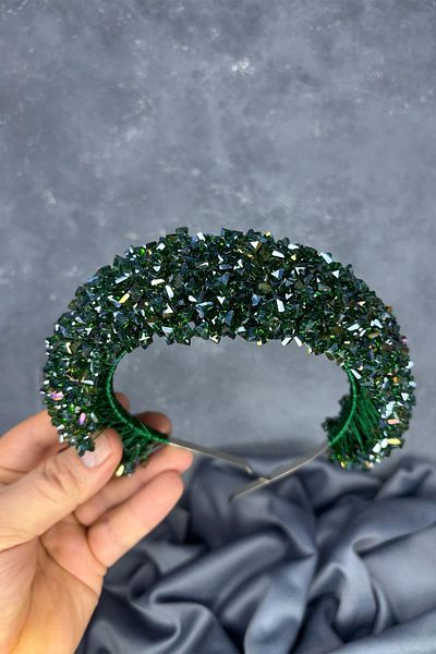Hayalperest boncuk Emerald Green Asu Intense Bead Embroidered Bridal Henna Crown