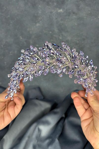 Hayalperest boncuk Lilac Elisa Beaded Bridal Henna Crown Hair and Turban Accessory