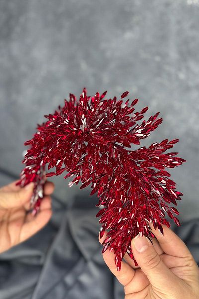 Hayalperest boncuk Burgundy Eva Intense Bead Embroidered Bridal Henna Crown