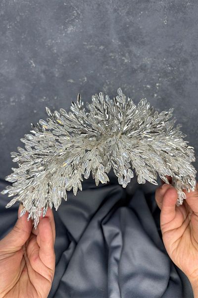 Hayalperest boncuk Transparent Silver Eva Dense Bead Embroidered Bridal Henna Crown
