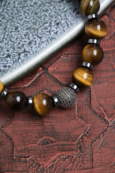 Saff Doğal Taş Certified Tiger Eye and Hematite Bracelet – Strength and Focus Icon with Silver Accents