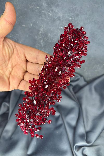 Hayalperest boncuk Burgundy Elisa Beaded Bridal Henna Crown Hair and Turban Accessory
