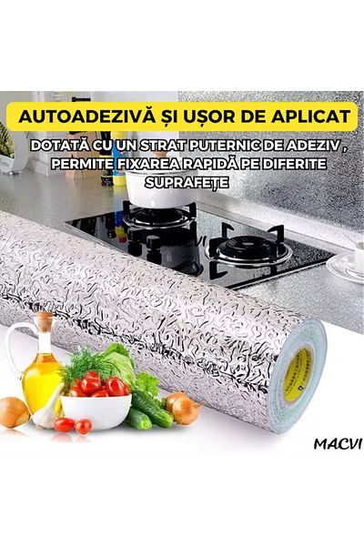 MACVI Folie autoadeziva de aluminiu Macvi®, rezistenta la apa si zgarieturi, 60 x 300 cm