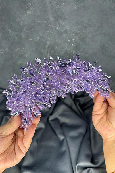 Hayalperest boncuk Dark Lilac Elena Intense Beaded Bridal Crown Hair and Turban Accessory
