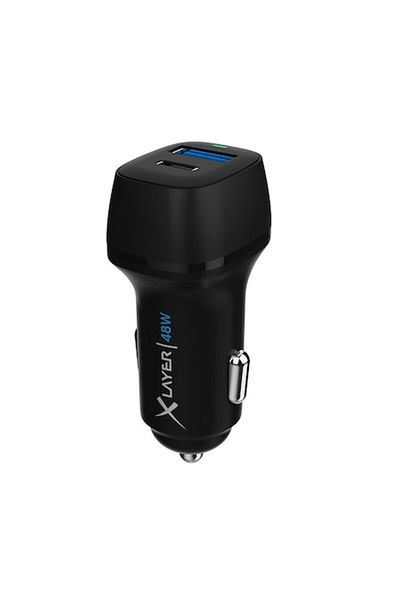 icover Încărcător auto XLayer 48W, PD USB-C 30W, USB QC3.0 18W, 12/24V, negru