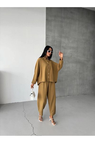 kalben outlet Casual Elegance – Minimal & Modern Linen Set – Loose Fit Double Combination – Casual Shirt Baggy Trousers