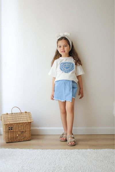META MODA Kids Shorts T-Shirt Set - Girls Summer Crew Neck Heart