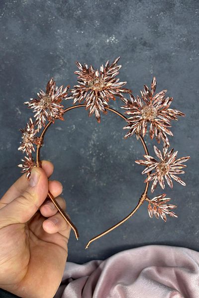 Hayalperest boncuk Rose color star stone bridal henna crown and bridal hair accessory