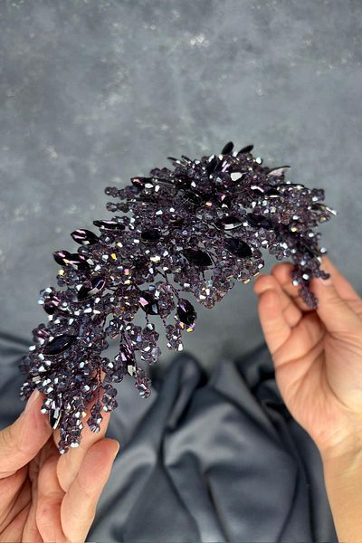 Hayalperest boncuk Purple Elena Intense Bead Embroidered Bridal Crown Hair and Turban Accessory