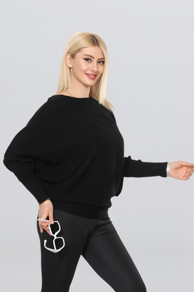 LocaMz بلوزة فضفاضة ذات ملمس ناعم وأكمام طويلة على شكل قارب
