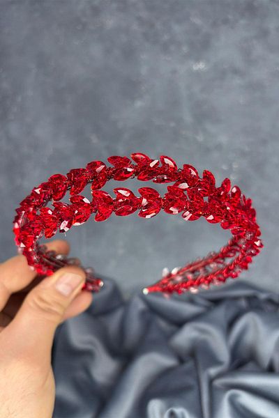 Hayalperest boncuk Red Double Row Stone Lea Bridal Hair Accessory Bridal Henna Crown
