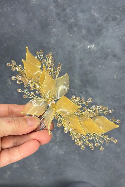 Hayalperest boncuk Honey Color Pearlescent Essence Scalloped Bridal Hair Accessory