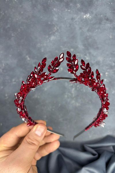 Hayalperest boncuk Burgundy Venus Leaf Design Bridal Henna Crown Hair Accessory