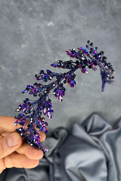 Hayalperest boncuk Purple violet laurel bridal crown hair and turban accessory