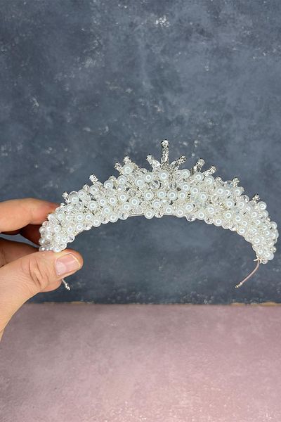 Hayalperest boncuk Cream Pearl Edis Bead Embroidered Bridal Henna Crown