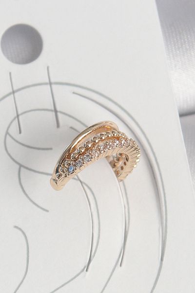 SeyCey.co Brass Gold Color Zircon Stone 3 Row Model Women's Cartilage Earrings