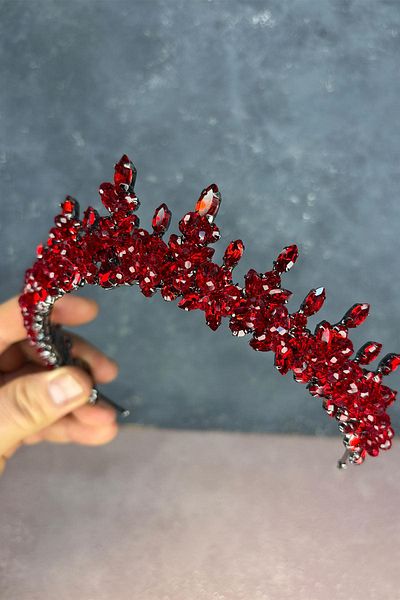 Hayalperest boncuk Red Lycia Bead Embroidered Bridal Henna Crown