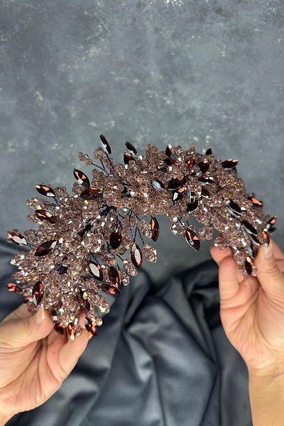 Hayalperest boncuk Light Purple Elena Intense Bead Embroidered Bridal Crown Hair and Turban Accessory