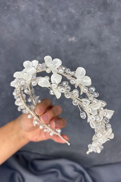 Hayalperest boncuk Meleni Pearlescent Crystal Bridal Crown Hair Accessory