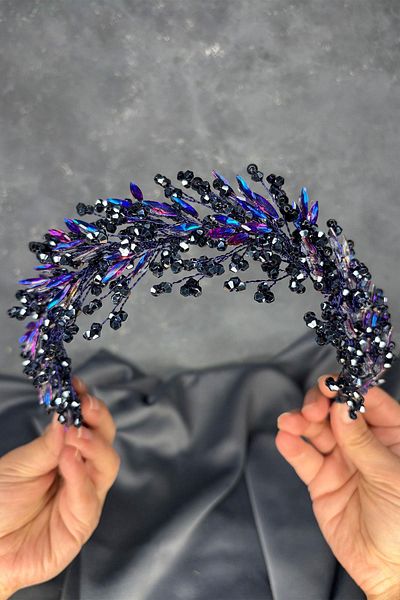 Hayalperest boncuk Purple Blue Hera Crystal Beaded Bridal Henna Crown Hair and Turban Accessory