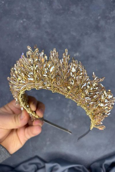 Hayalperest boncuk Honey Color Elisa Design Beaded Bridal Henna Crown Hair Accessory