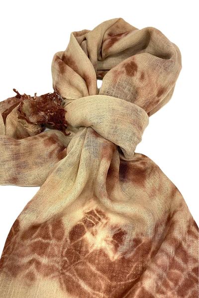 Nish&Chic Cotton Linen Blend Natural Batik Shawl