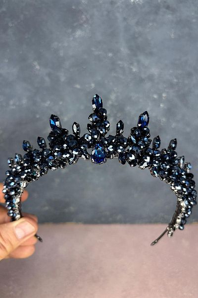 Hayalperest boncuk Navy Blue Lycia Bead Embroidered Bridal Henna Crown