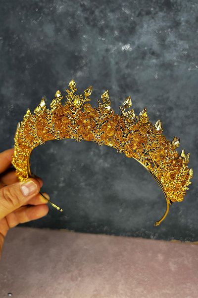 Hayalperest boncuk Honey Color Ala Beaded Design Bridal Henna Crown