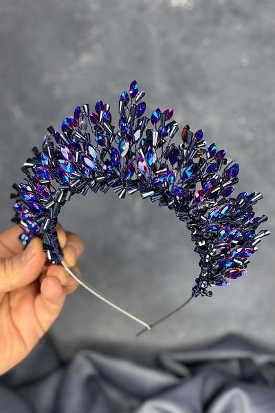 Hayalperest boncuk Morcivert Maria Intensely Embroidered Crystal Bridal Henna Crown Hair Accessory