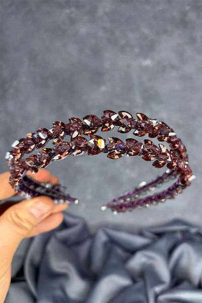 Hayalperest boncuk Plum Double Row Stone Lea Bridal Hair Accessory Bridal Henna Crown