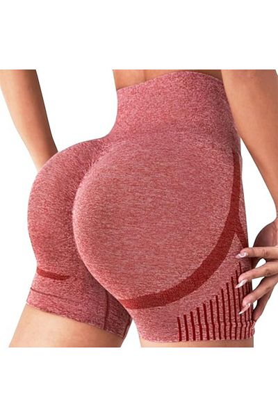 OEM Yoga Shorts With High Waist, Seamless, Elastic, For Fitness, Running, Red,