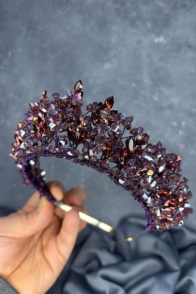Hayalperest boncuk Plum Nature Beaded Bridal Henna Crown Bridal Hair Accessory