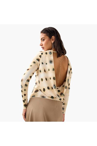 Iconic Iconic Cowl Back Top with Long Sleeves