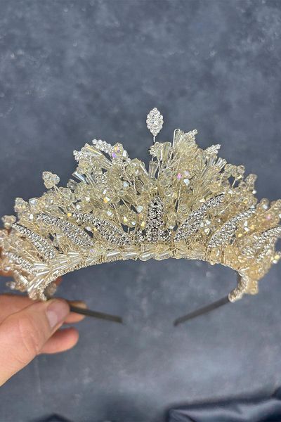 Hayalperest boncuk Nude Color Livan Beaded Bridal Henna Crown Hair Accessory