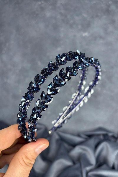 Hayalperest boncuk Navy Blue Double Row Stone Lea Bridal Hair Accessory Bridal Henna Crown