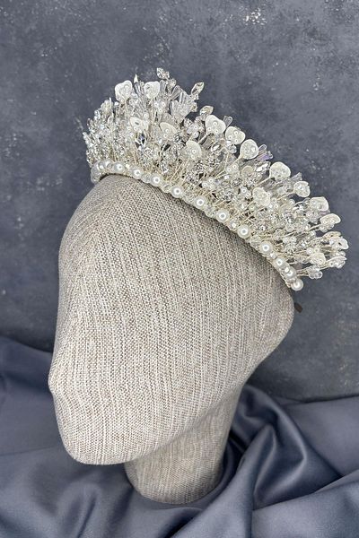Hayalperest boncuk Agesi Intensely Embroidered Enamel Crystal Bridal Crown Hair Accessory