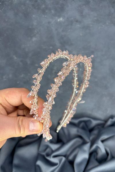 Hayalperest boncuk Powder Sare Model Double Row Bridal Henna Crown Hair Accessory