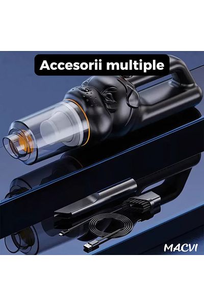 MACVI Aspirator Auto Portabil Macvi® cu Functie de Suflare si Aspiratie, Mini, Putere Mare, USB